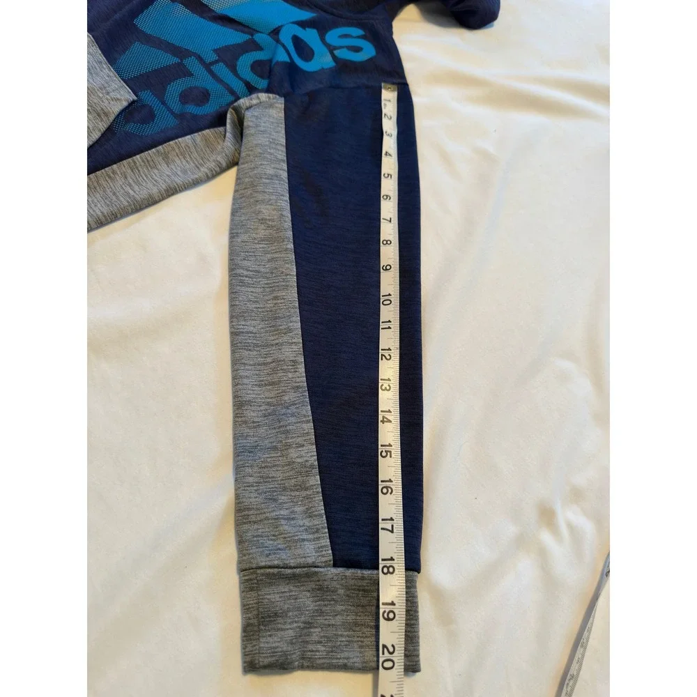 Adidas Boys Medium 10/12 Pullover Hoodie Navy Blue‎ Gray W/ Graphic Sweatshirt